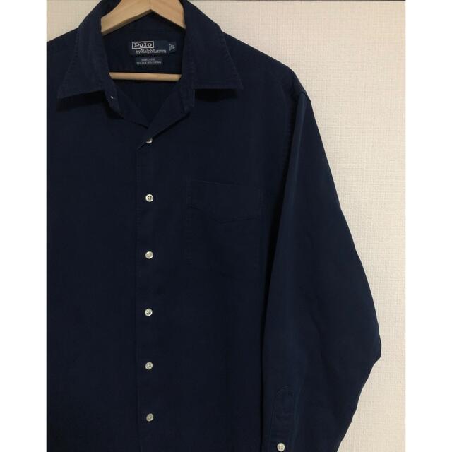 日本最級 LAUREN RALPH POLO - 開襟シャツ オープンカラー ポロラルフローレン 90s 希少ネイビー完全無地長袖 シャツ