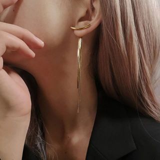 ザラ(ZARA)のゴールド ロング タッセル ピアス 金 チェーン(ピアス)