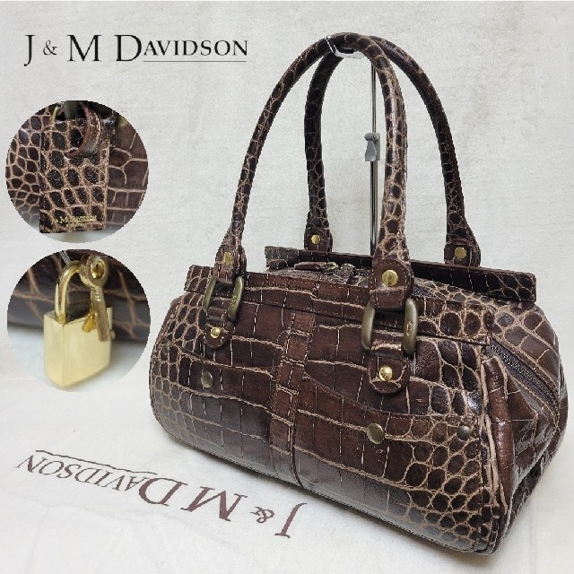 J&M DAVIDSON デヴィッドソン クロコ ダイル 型押し ハンドバッグ-