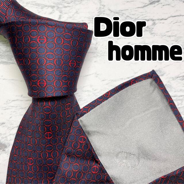 ✨美品✨Dior homme ネクタイ　CD柄　モノグラム　ネイビー　レッド