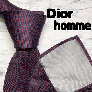 ディオールオム(DIOR HOMME)の✨美品✨Dior homme ネクタイ　CD柄　モノグラム　ネイビー　レッド(ネクタイ)