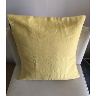 フランフラン(Francfranc)のタグなし新品　francfranc リネンクッションカバー　イエロー45×45(クッションカバー)