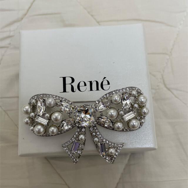 ルネ Rene イヤリング リボン ビジュー パール アクセサリー シルバー22cm横