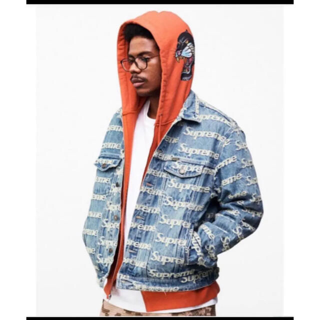 L Supreme Frayed Logos Denim Jacket