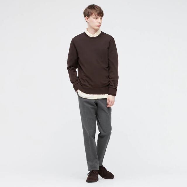 UNIQLO(ユニクロ)のユニクロ　エクストラファインメリノクルーネックセーター　ダークブラウン メンズのトップス(ニット/セーター)の商品写真