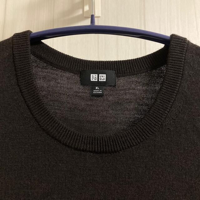 UNIQLO(ユニクロ)のユニクロ　エクストラファインメリノクルーネックセーター　ダークブラウン メンズのトップス(ニット/セーター)の商品写真