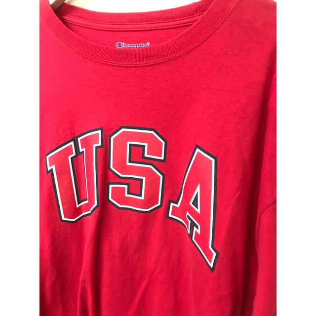 Champion(チャンピオン)の美品✨ USA チャンピオン ロンT レッド L レディースのトップス(Tシャツ(長袖/七分))の商品写真