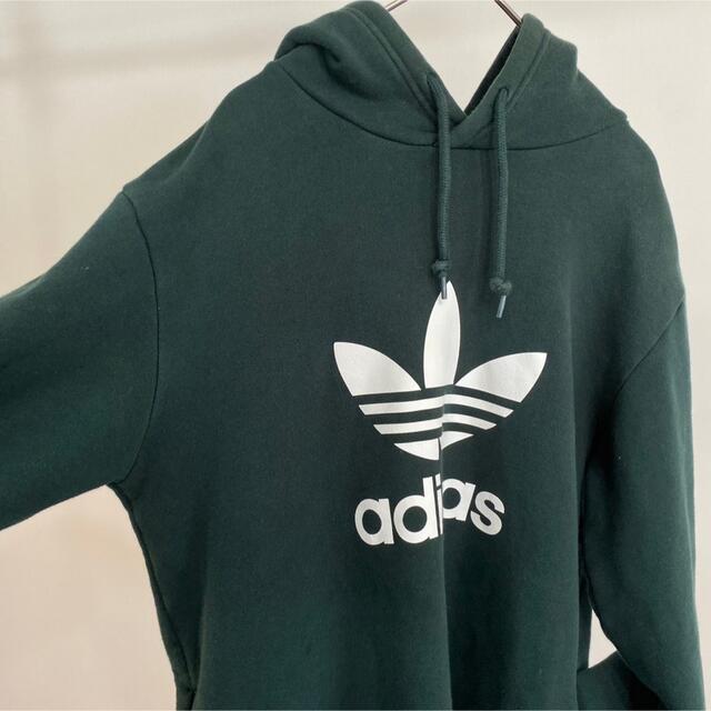 adidas(アディダス)のadidas アディダス パーカー グリーン　S デカロゴ　トレフォイル メンズのトップス(パーカー)の商品写真