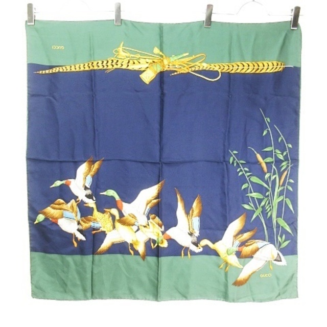 Gucci - スカーフ 大判 スクエア 正方形 ロゴ カルガモ 鳥柄 羽柄
