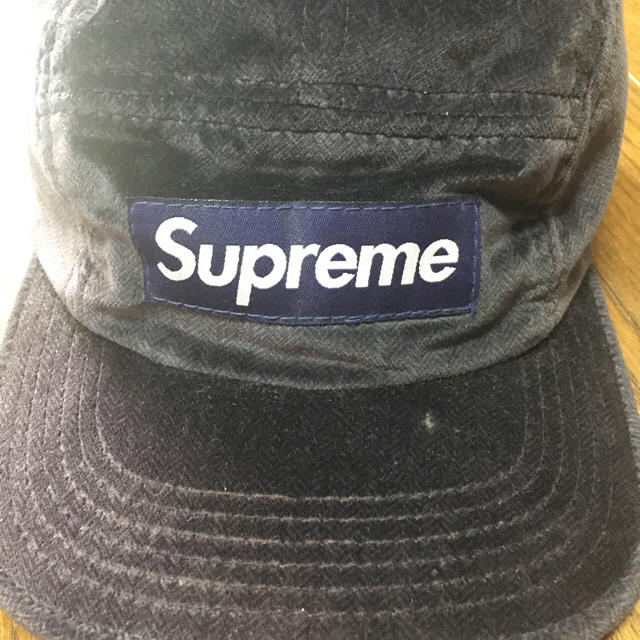 シュプリーム Supreme キャップ レザー×ベロア ネイビー ユニセックス