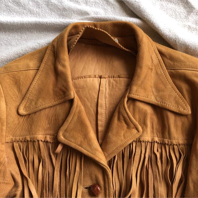 70s vintage フリンジジャケット レザー スウェード マスタード