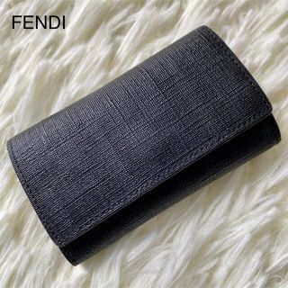 フェンディ(FENDI)のFENDI フェンディ キーケース 6連 ロゴ刻印 ズッカ 黒 ブラック(キーケース)