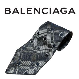 バレンシアガ(Balenciaga)のBALENCIAGA ネクタイ  チェック シルク100% ブラック グレー(ネクタイ)