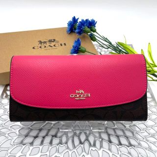 コーチ(COACH)の新品未使用⭐︎COACH 財布　シグネチャー　ダークブラウン×ピンク♡ 人気(財布)