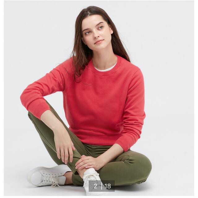 UNIQLO(ユニクロ)のユニクロ ウォッシャブルコットンクルーネックセーター レッド レディースのトップス(ニット/セーター)の商品写真