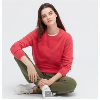 ユニクロ(UNIQLO)のユニクロ ウォッシャブルコットンクルーネックセーター レッド(ニット/セーター)