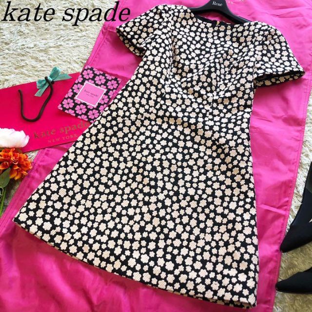美品】kate spade フラワー総柄膝丈ワンピース フレア ドレスサイズ0 全国総量無料で 【2】【美品】上品 ケイトスペイドニューヨーク 膝丈 ワンピース 総柄 ひざ丈ワンピース