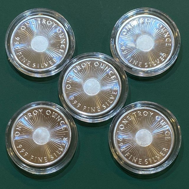 【純銀】1オンス銀インゴット5枚セット（サンシャインミント）
