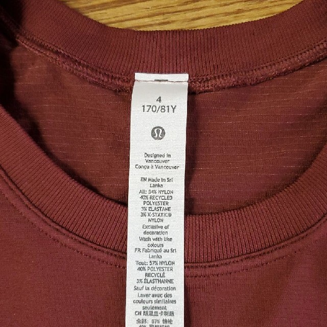 lululemon(ルルレモン)のルルレモン Tシャツ サイズ4 レディースのトップス(Tシャツ(半袖/袖なし))の商品写真