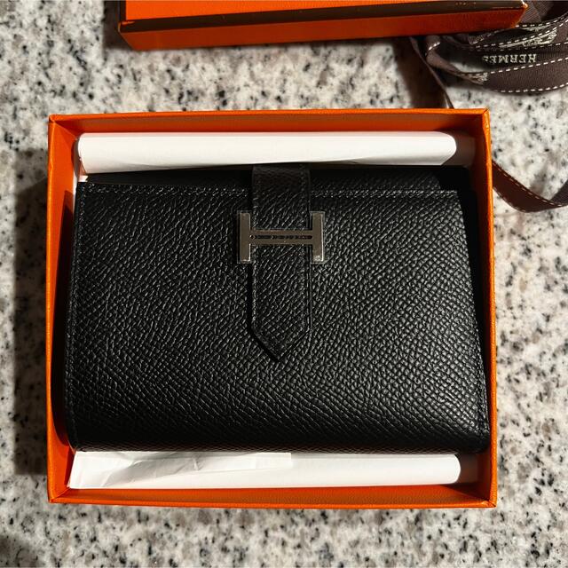 HERMES エルメス　ベアン　コンビネ　三つ折り財布　黒　シルバー金具