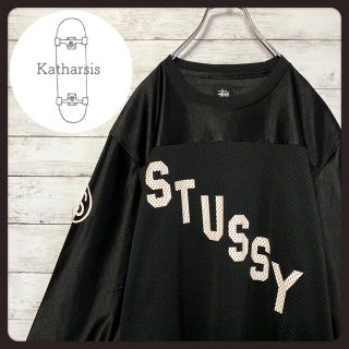 ステューシー(STUSSY)の【希少アイテム】ステューシー　プリントデカロゴ　ブラック　ゲームシャツ(Tシャツ/カットソー(七分/長袖))