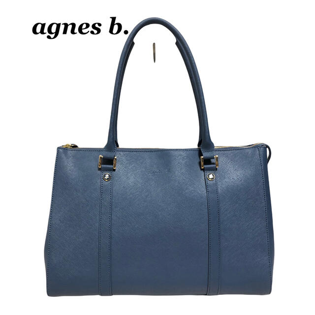 【新品】agnes b. レザーロゴトートバッグ ブルー