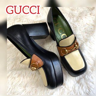ランキング受賞 美品 GUCCI プラットフォーム ローファー ホースビット