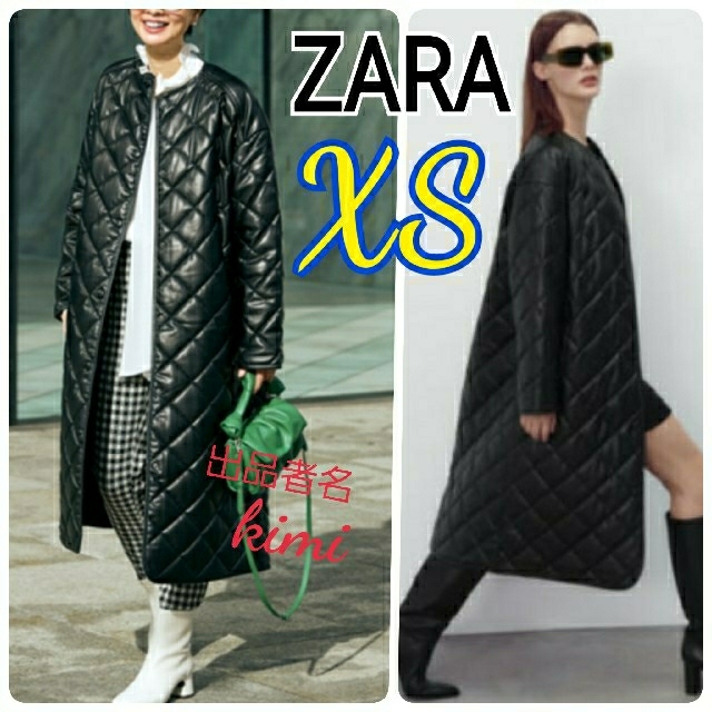 ZARA　(XS　黒)　 フェイクレザーロングパフジャケット　パフコート