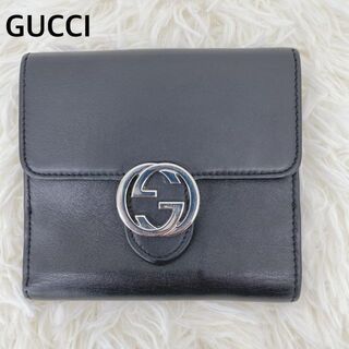 グッチ(Gucci)のグッチ 二つ折り財布 Ｗホック インターロッキングG ブラック(財布)