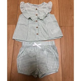 エイチアンドエム(H&M)のH&M  70  セットアップ　カボチャパンツ　ミント　グリーン　ギンガム(シャツ/カットソー)