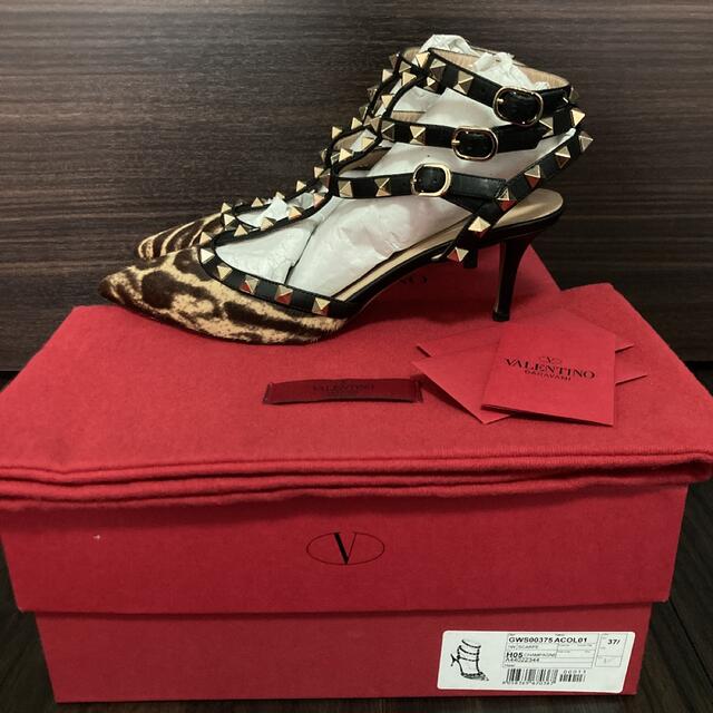 ハラコカラーValentino Garavaniロックスタッズ パンプス ハラコ レオパード