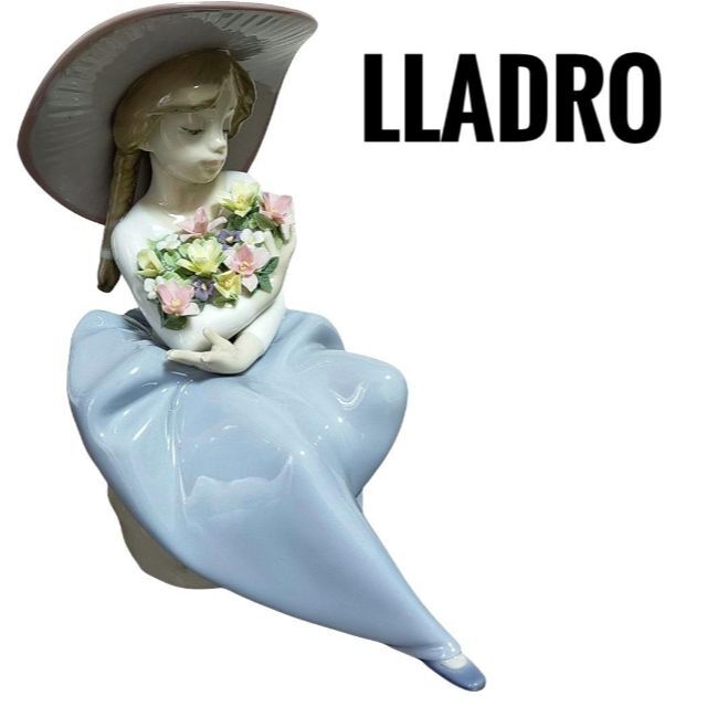 【訳あり】リヤドロ『花の香りに包まれて』#5862 少女 陶器 人形 置物