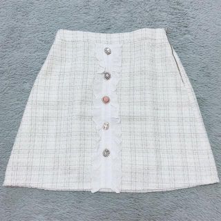 スワンキス(Swankiss)のswankiss♡tweed bijou S/K♡ホワイト(ミニスカート)