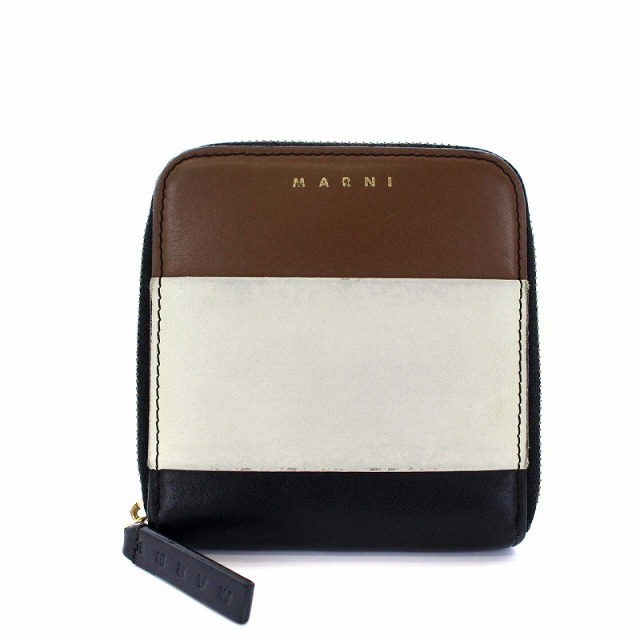 Marni(マルニ)のマルニ ラウンドジップ コンパクトウォレット 二つ折り財布 レザー 黒 白 茶 レディースのファッション小物(財布)の商品写真