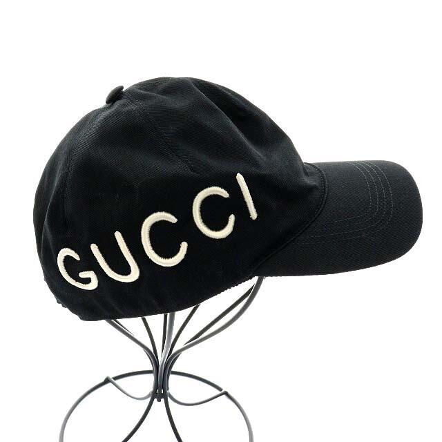 Gucci(グッチ)のグッチ ベースボールキャップ 帽子 ロゴ コットン M 58 黒 ブラック 白 レディースの帽子(キャップ)の商品写真