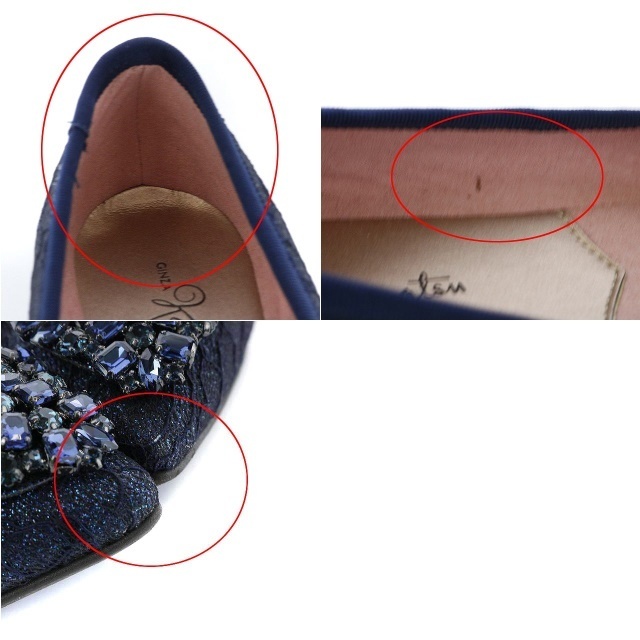 GINZA Kanematsu(ギンザカネマツ)の銀座かねまつ バレエシューズ シューズ フラット ビジュー ラメ 23cm 紺 レディースの靴/シューズ(バレエシューズ)の商品写真