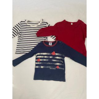 プチバトー(PETIT BATEAU)のロンTまとめて3枚セット70〜80サイズ男女プチバトー　ボーダー　無印(シャツ/カットソー)