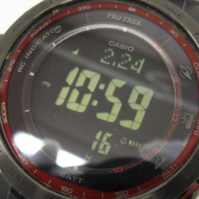 カシオ プロトレック ファイヤーフォール 腕時計 電波 ソーラー ブラック 赤