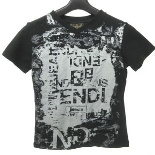 フェンディ(FENDI)のフェンディ ロゴ プリント Tシャツ Vネック I42 M位 黒 ☆AA★ (Tシャツ(半袖/袖なし))