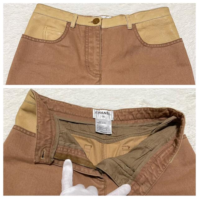 特上美品 本物 シャネル COCOマーク COCOボタン レザー切替 デニム