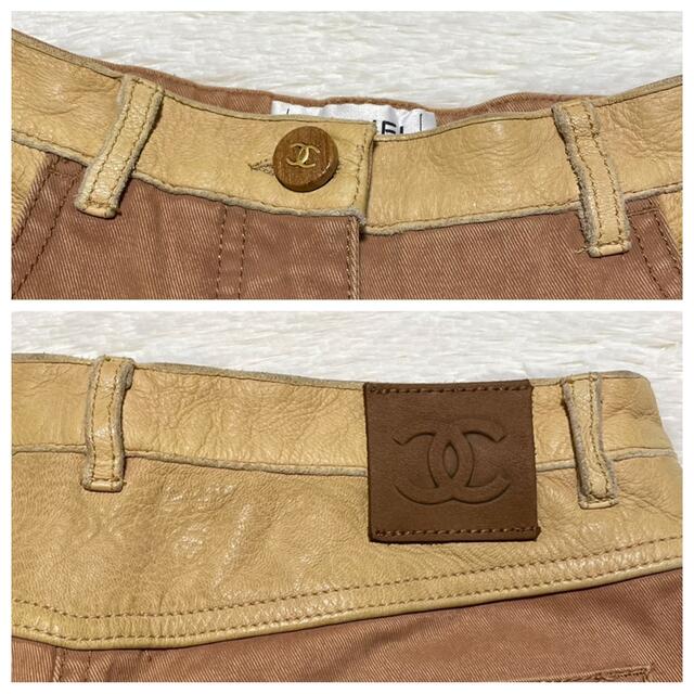 特上美品 本物 シャネル COCOマーク COCOボタン レザー切替 デニム