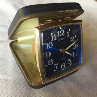 セイコー(SEIKO)の【希少品】SEIKO セイコー 手巻きトラベルアラーム時計 青系グラデーション(置時計)