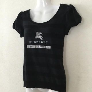 バーバリーブルーレーベル(BURBERRY BLUE LABEL)のバーバリー ブルーレーベル シルバー ビッグロゴ ボーダー Tシャツ　M(Tシャツ(半袖/袖なし))