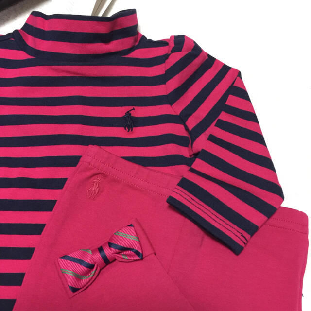 Ralph Lauren(ラルフローレン)の新品✨ハイネック ボーダートップス & バックリボン レギンス 70 / ピンク キッズ/ベビー/マタニティのベビー服(~85cm)(Ｔシャツ)の商品写真