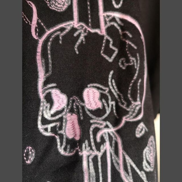 ☠️ドクロと剣‼️病みかわジップパーカー❤ブラック×ピンクのプリント❤2XL 5