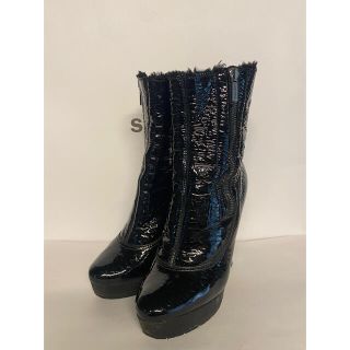ジミーチュウ 美品ロングブーツ エナメルパテント ダークグリーン