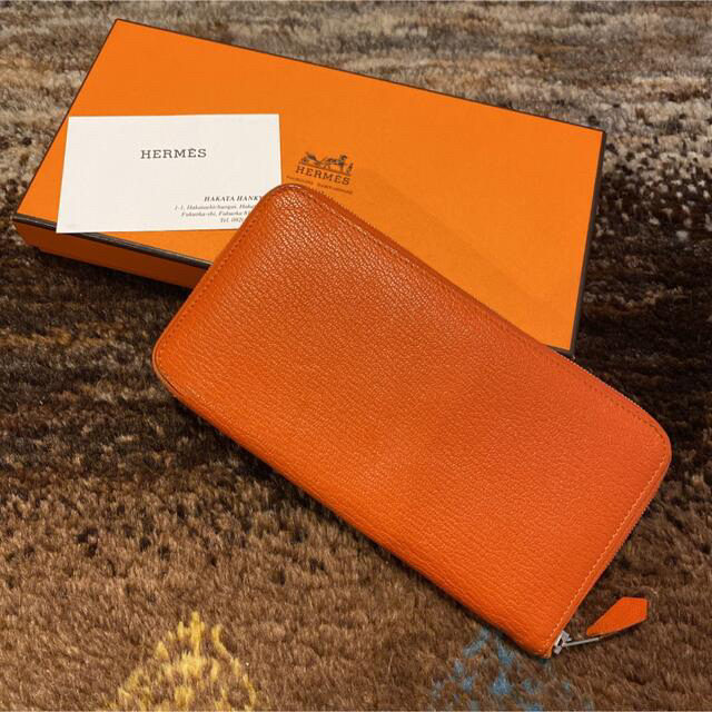 美品 HERMES エルメス アザップロング  ラウンドファスナー長財布 シェーブル ピンク □O刻印