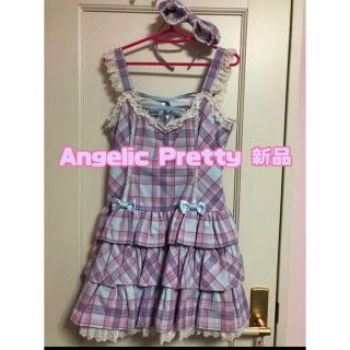 アンジェリックプリティー(Angelic Pretty)のAngelic PrettyマカロンタータンローウエストJSKとカチューシャ(ひざ丈ワンピース)