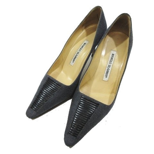 MANOLO BLAHNIK(マノロブラニク)のマノロブラニク ポインテッドトゥ 7cmヒール パンプス グレー ブラック レディースの靴/シューズ(ハイヒール/パンプス)の商品写真