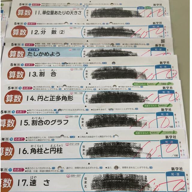 ≪超目玉☆12月≫ 小学5年 ぶんけい 算数 カラーテストの こたえてびき
